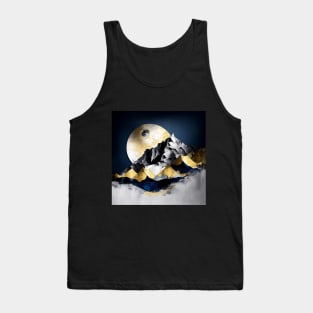 Textured Rustic Metallic Moonlit Mountains Tank Top